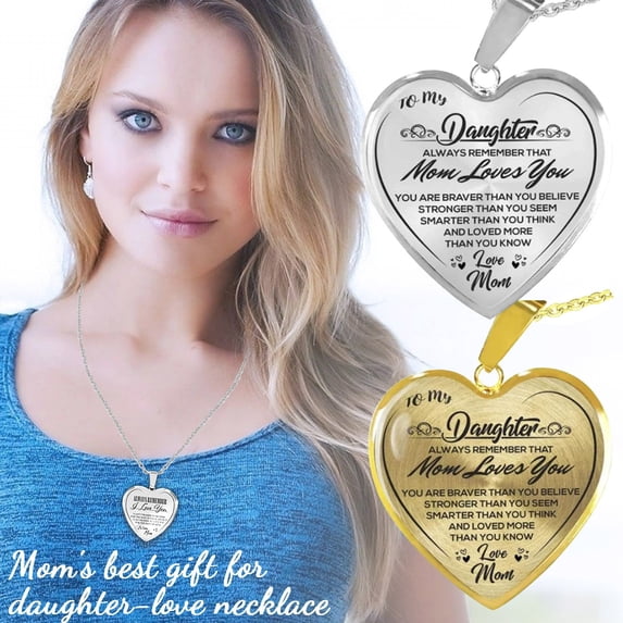 Stainless Steel Necklace Heart Engraved Peach Pendant, To My Daughter Alway Remember That Mom Love You Pattern Heart-shaped Pendant Gift for Daughter