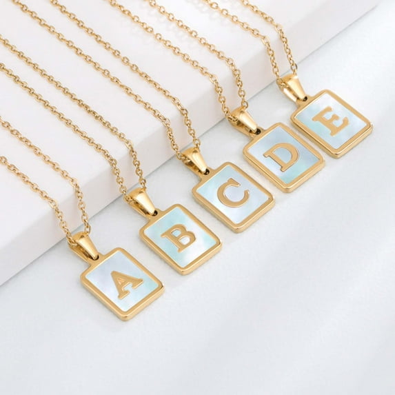 Stainless Steel Necklace for Women Letter Yellow Gold Plated Long Necklace