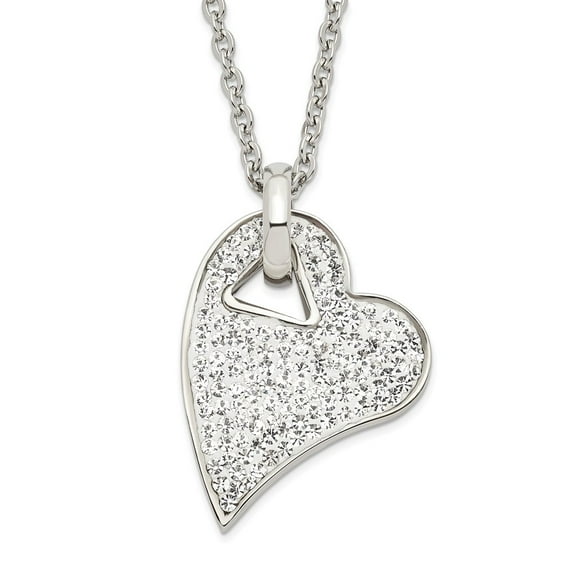 Stainless Steel Necklace with Pendants Chain Clear Crystal Heart Pendant 20 inch 25 mm