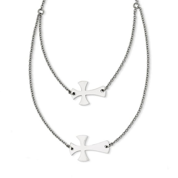 Stainless Steel Necklace with Pendants Chain Double Sideways Cross Layered 16.75 inch