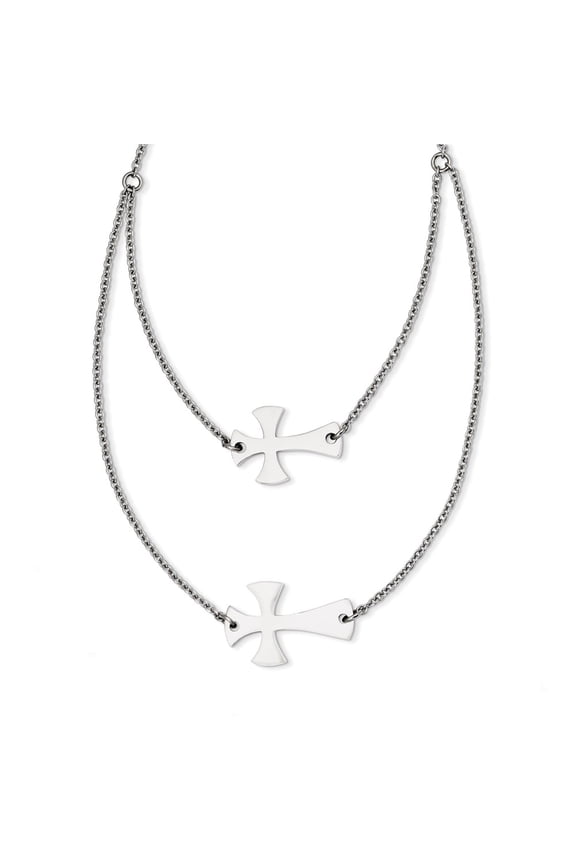 Stainless Steel Necklace with Pendants Chain Double Sideways Cross Layered 16.75 inch
