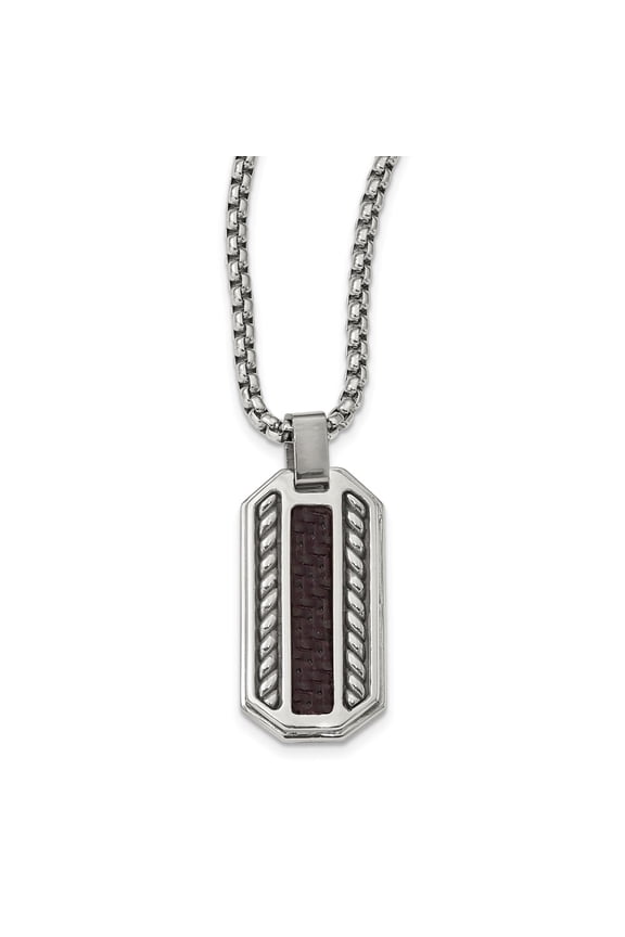 Stainless Steel Necklace with Pendants Chain Edward Mirell Marsala Carbon Fiber Dog Tag 20 inch 21 mm