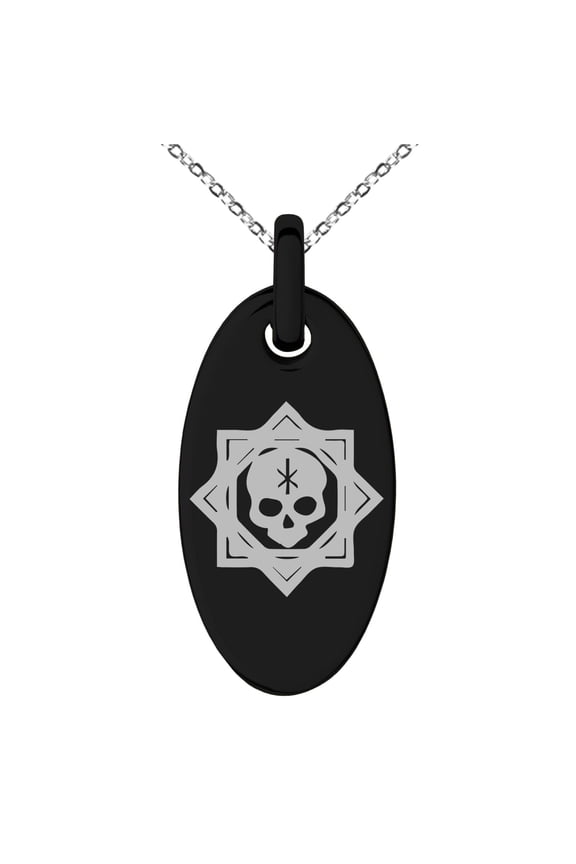 Stainless Steel Necromancy Magic Rune Engraved Small Oval Charm Pendant Necklace