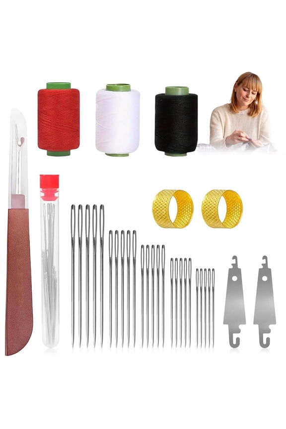 Stainless Steel Needles for Hand Sewing, Big Eye Steel Sewing Needles Kit, 34 Piece Big Eye Steel Needle Set, Friendly Products for People with Low Vision