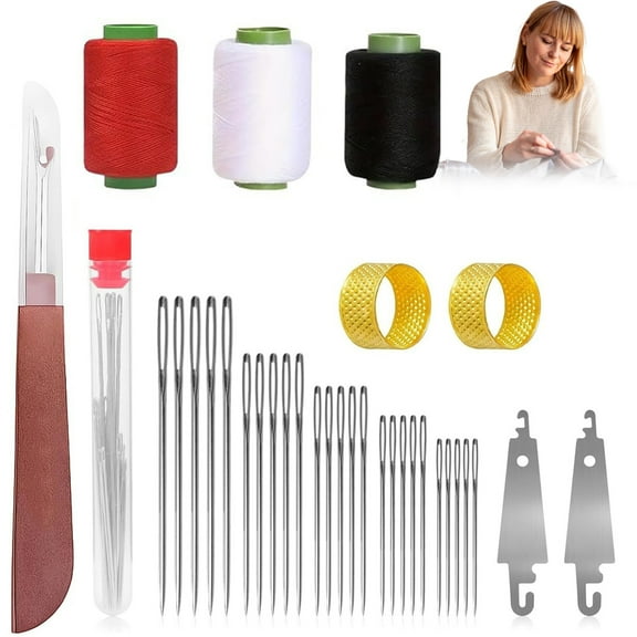 Stainless Steel Needles for Hand Sewing, Big Eye Steel Sewing Needles Kit, 34 Piece Big Eye Steel Needle Set, Friendly Products for People with Low Vision