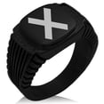 thumbnail image 1 of Tioneer Stainless Steel Niwa Samurai Crest CZ Ribbed Needle Stripe Pattern Biker Style Polished Ring, 1 of 1