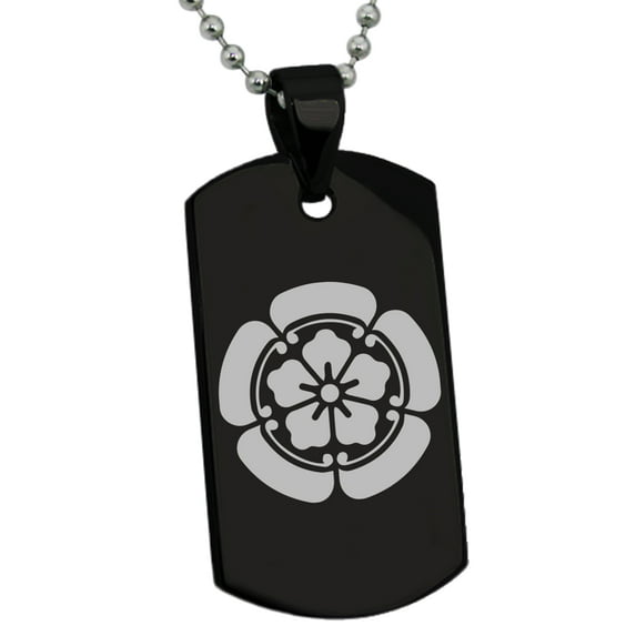 Stainless Steel Nobunaga Oda Samurai Crest Engraved Dog Tag Pendant Necklace