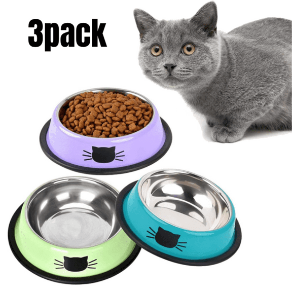 Stainless Steel Non-Skid Pet Dog Cat Water and Food Bowls Each Holds up, Dishwasher Safe, Rust Resistant, BPA Free Rubber Base, 3-Pack