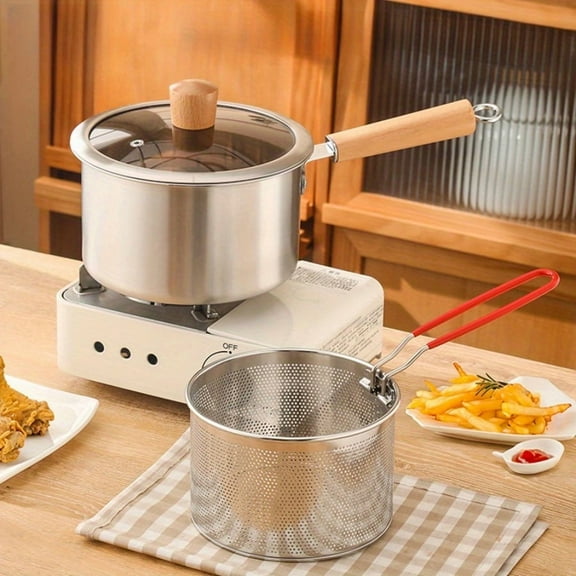 Stainless Steel Non-Stick Cookware Set with Frying Basket & Lid - Induction Gas Compatible Fryer Pot Steamer