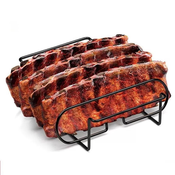 Stainless Steel Non-Stick Rib Rack For Grilling Steaks And Beef, Dishwasher Safe BBQ Tool For Oven for Camping(Black)