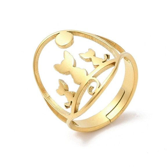 Gold Stainless Steel Non-Tarnish Adjustable Ring Cat Kitten Shape Animal Pet Statement R3