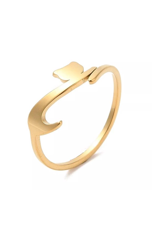 Gold Stainless Steel Non-Tarnish Adjustable Ring Cat Kitten Shape Animal Pet Statement R5
