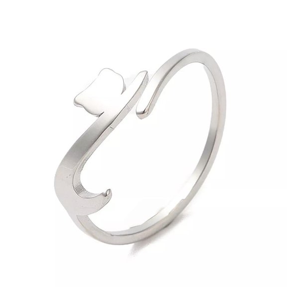 Silver Stainless Steel Non-Tarnish Adjustable Ring Cat Kitten Shape Animal Pet Statement R5