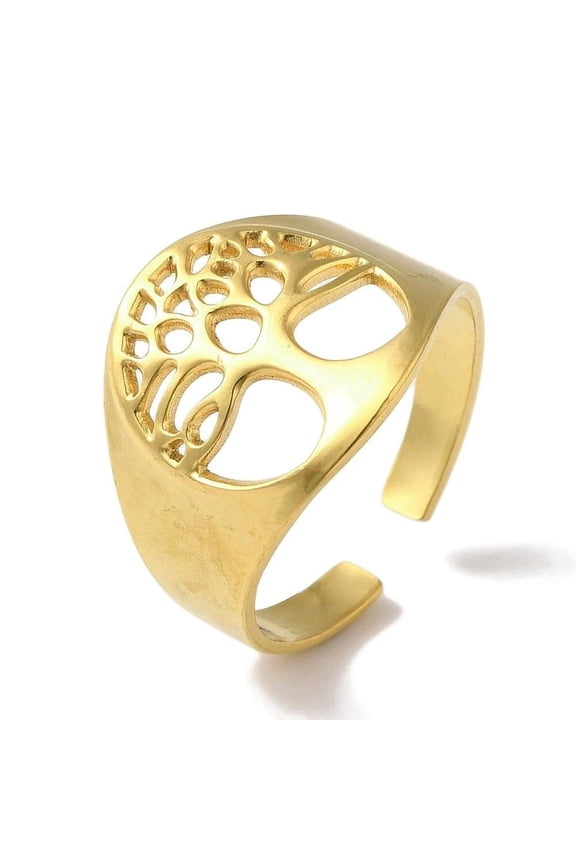 Stainless Steel Non-Tarnish Adjustable Ring Tree Of Life Open Gold Silver R36