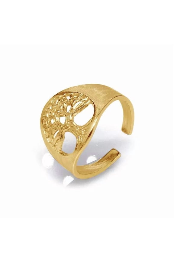 Stainless Steel Non-Tarnish Adjustable Ring Tree Of Life Open Gold Silver R37