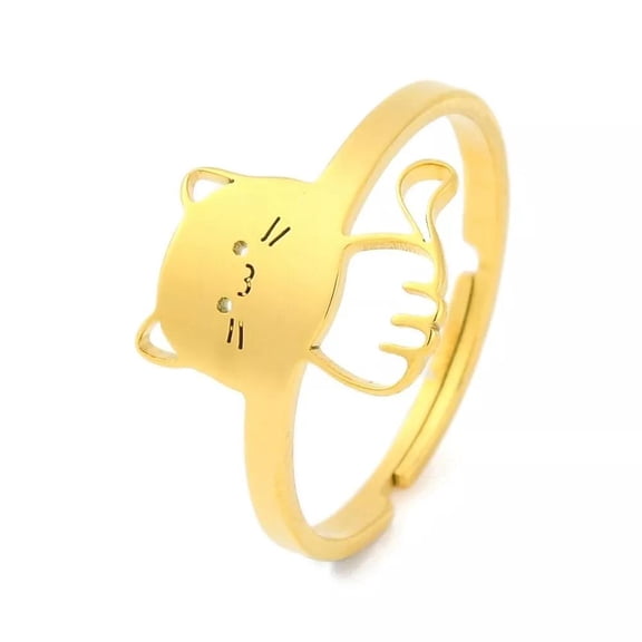 Stainless Steel Non-Tarnish Adjustable Size Ring Cat Kitten Shape Animal Pet R1