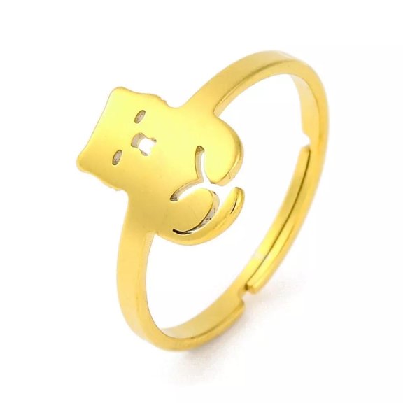 Stainless Steel Non-Tarnish Adjustable shape 2 Ring Cat Kitten Shape Animal Pet R1