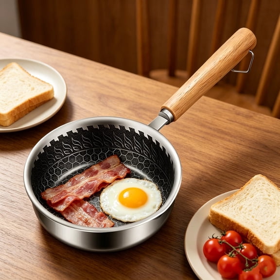 Stainless Steel Non-stick Egg Frying Pan Mini Flat Bottom Omelette Skillet Cool Touch Handle Kitchen Cookware for Home Breakfast Daily Cooking 6.3 Inch