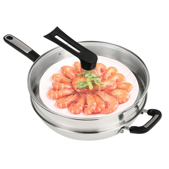 Stainless Steel Nonstick Wok Pan, Carbon Steel Wok Pan with Lid & Steamer Pot Honeycomb Wok Flat Bottom Cookware Multi-Ply Clad Wok For Gas Cook
