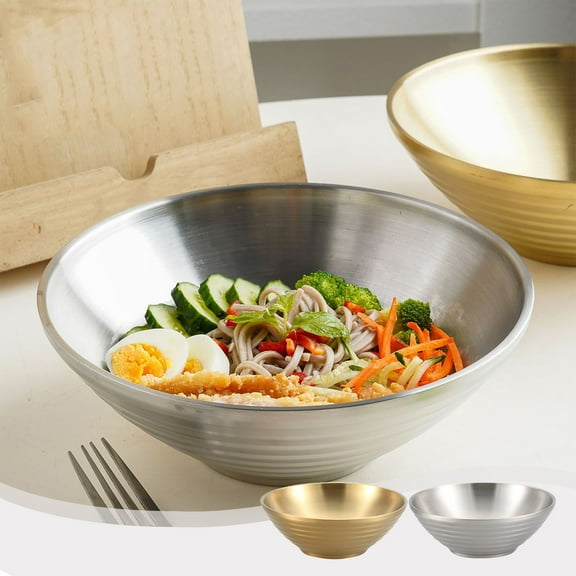 Stainless Steel Noodle Bowl | Double Insulated Ramen Bowl | Japanese Cold Noodle Loudspeaker Bowl | Rice Bowl | 12x6.5x5.5cm Silver | Durable Easy Clean | 1 Piece