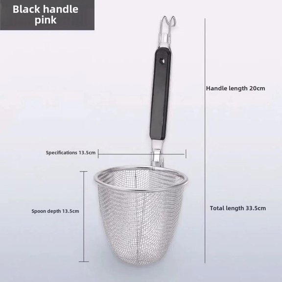 Stainless Steel Noodle Funnel Thickened Multifunctional Fine Mesh Sieve Spoon Wooden Handle Noodle Dumplings Mesh Basket