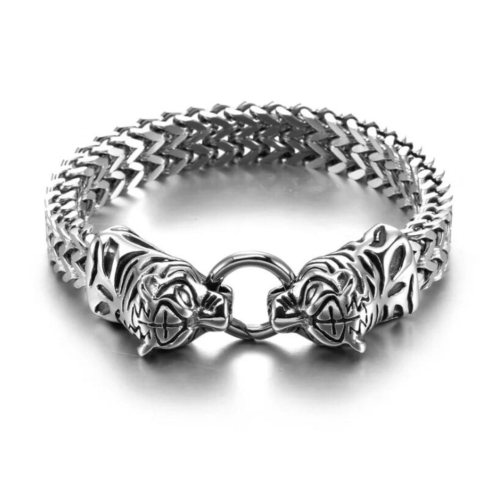 Stainless Steel Nordic Double Wolf Head Bracelet Men\'s
