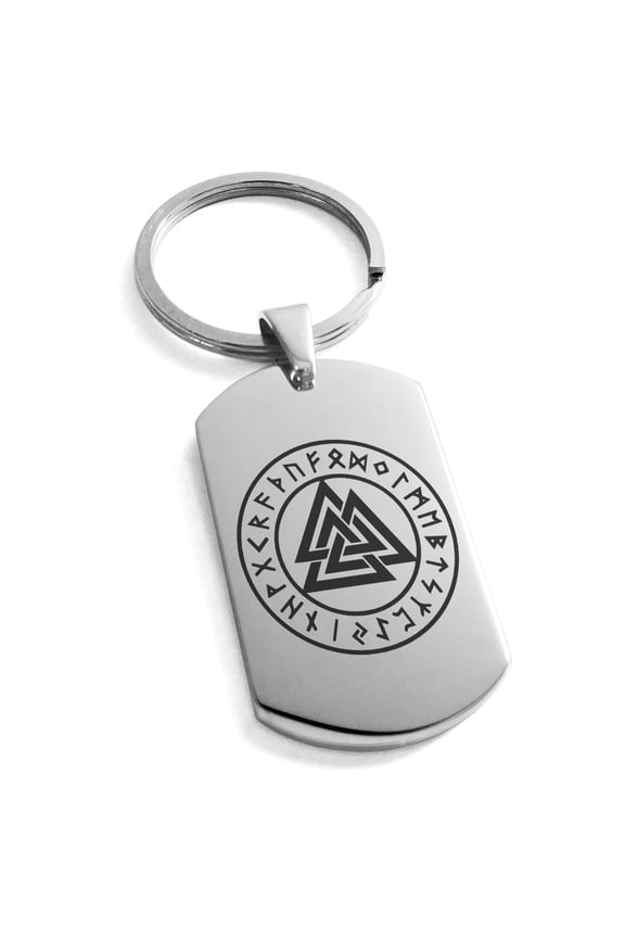 Stainless Steel Norse Valknut Knot Viking Engraved Dog Tag Keychain Keyring
