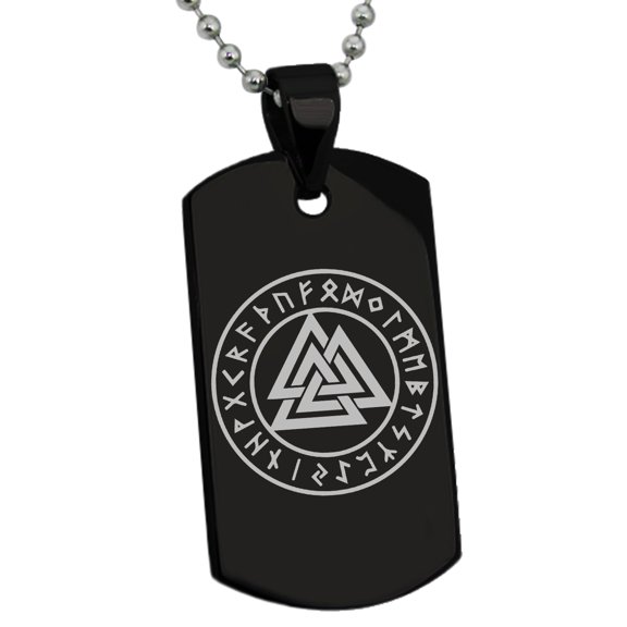 Stainless Steel Norse Valknut Knot Viking Engraved Dog Tag Pendant Necklace