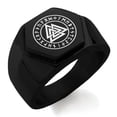 thumbnail image 1 of Stainless Steel Norse Valknut Knot Viking Engraved Hexagon Crest Flat Top Biker Style Polished Ring, 1 of 1