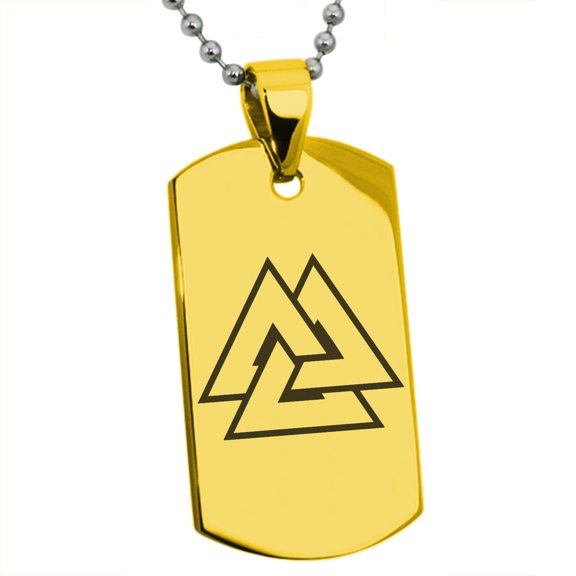 Stainless Steel Norse Valknut Viking Engraved Dog Tag Pendant Necklace