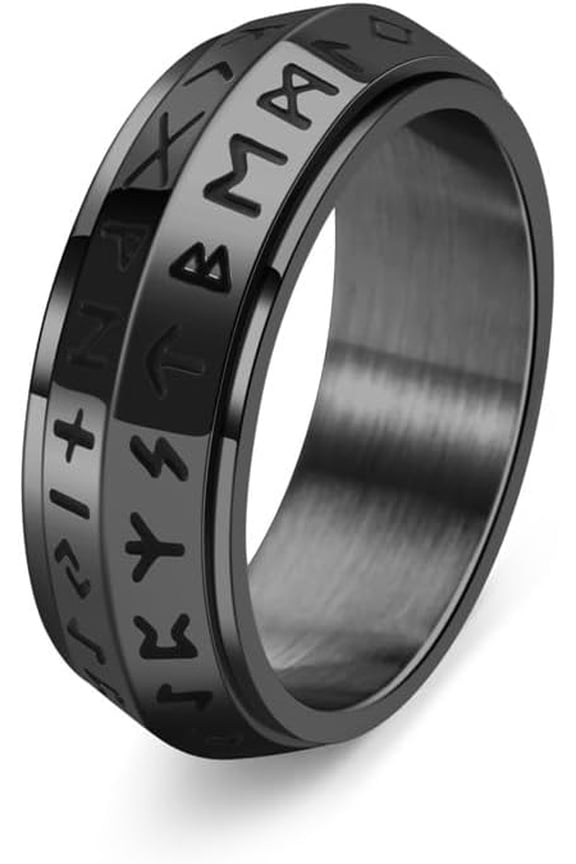 Stainless Steel Norse Viking Spinner Fidget Ring for Men & Women – Black/Gold/Retro Silver Viking Runes Amulet Signet Ring, Anxiety Relief Spinner Band, Biker Motorcycle Jewelry Gift
