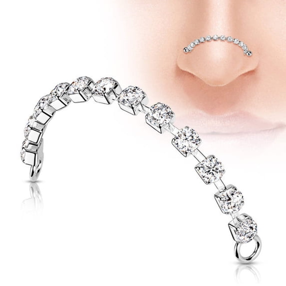 Stainless Steel Nose Ear Link Bridge Connector Chain With CZ Gems
