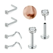 BRIANA WILLIAMS 18G Nose Rings Stud for Women Men - Internal Thread Flat Back Earrings Surgical Steel Hypoallergenic Tragus Helix Conch Piercing Jewelry Labret Lip Nose Ring Cartilage Earrings 6mm