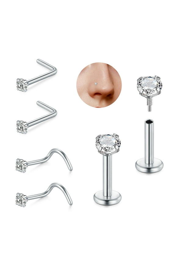 18G Nose Rings Stud for Women Men - Internal Thread Flat Back Earrings Surgical Steel Hypoallergenic Tragus Helix Conch Piercing Jewelry Labret Lip Nose Ring Cartilage Earrings 6mm