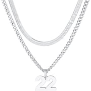 Stainless Steel Number 22 Necklace,Layered Necklace for Men,18+20 In Silver Chain Necklace for Men,Ice Hockey Basketball Football Baseball Team Number Necklaces Sport Athlete Jewelry Gift