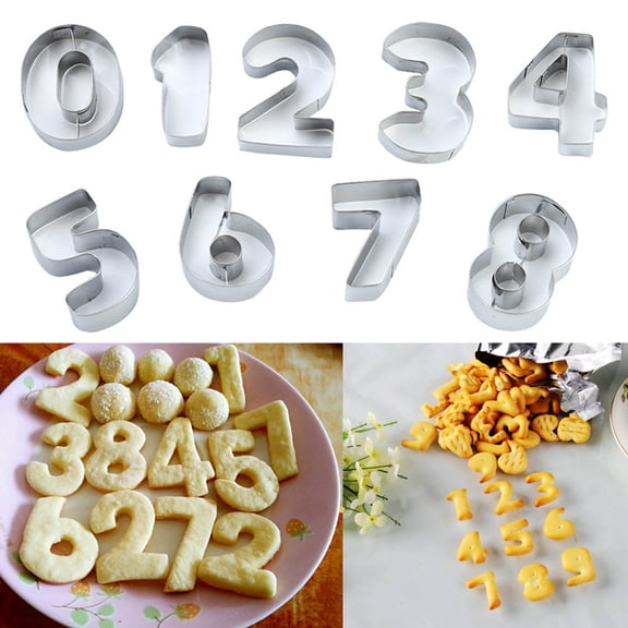 Stainless Steel Number Cake Cutting Mold Set 0-8 | 9-Piece Cookie Biscuit Pastry Cutter | Reusable Non-Stick Bakeware | Perfect for Cakes, Cookies, Chocolate, Fruits | 28x12x3cm