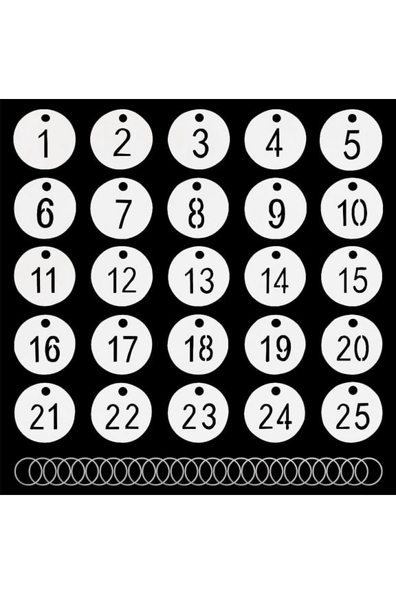 Stainless Steel Numbered Key Tags 1-25 Number Tag 30mm Round ID Tags Key Chain Hollowed Numbered Tags with Key Rings Stainless Steel Color