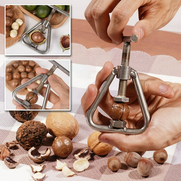 Stainless Steel Nutcracker | Heavy-Duty Walnut Macadamia Almond Opener | Multifunctional Handheld Nut Sheller | Triangular Compact Design | Max 1.5 in Crack Size | Durable Kitchen Tool