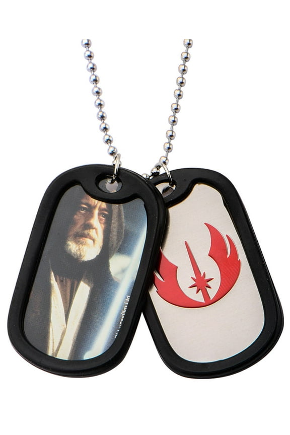 Stainless Steel Obi-Wan Kenobi & Jedi Symbol with Rubber Silencer Double Dog Tag Pendant Necklace
