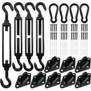 Stainless Steel Oblong Pad Eye Plate and Carabiner Clips, Marine Hardware Staple Hook Loop With Screws and Plastic Plugs D