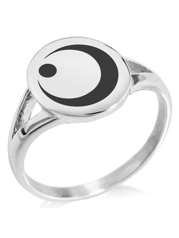 Stainless Steel Obu Samurai Crest Minimalist Oval Top Polished Statement Signet Ring