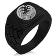 thumbnail image 1 of Tioneer Stainless Steel Ocean Kamon Crest Geometric Pattern Step-Down Biker Style Polished Ring, 1 of 1