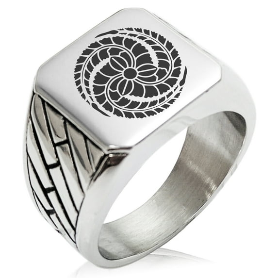Stainless Steel Odera Samurai Crest Geometric Pattern Biker Style Polished Ring