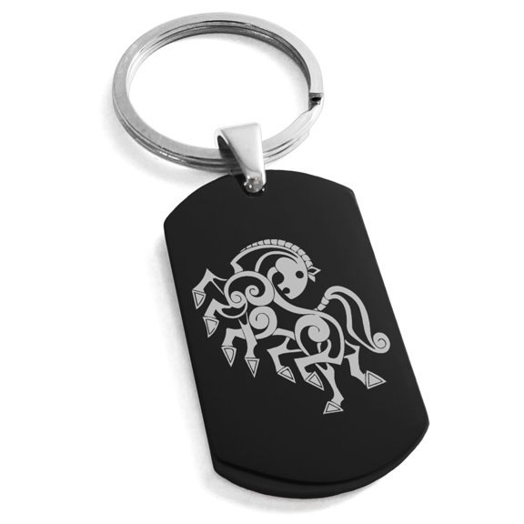 Tioneer Stainless Steel Odin's Sleipnir Horse Viking Norse Engraved Dog Tag Keychain Keyring