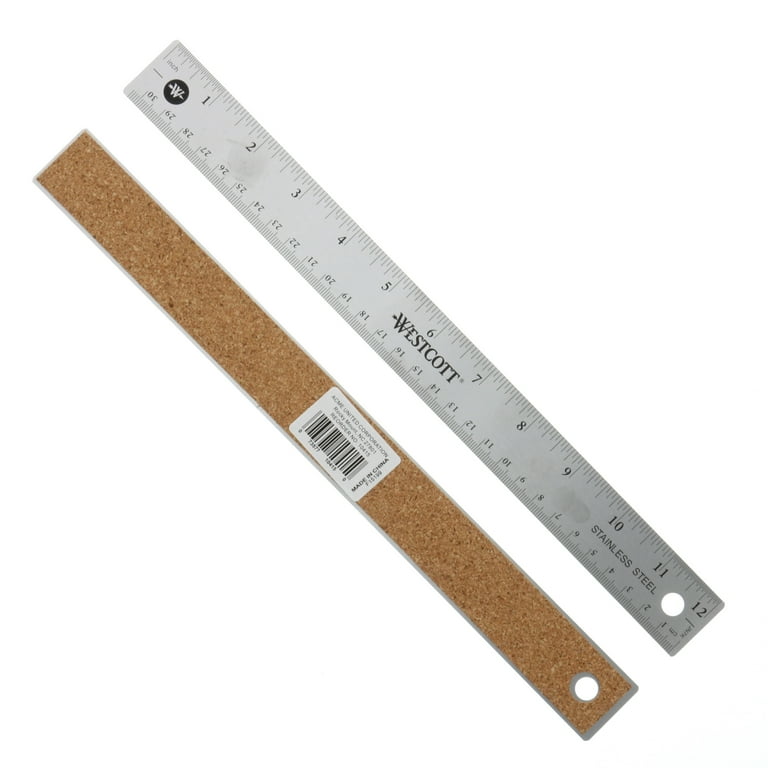 Stainless Steel Office Ruler With Non Slip Cork Base, Standard/Metric, 18 Stainless Steel Office Ruler With Non Slip Cork Base, Standard/Metric, 18