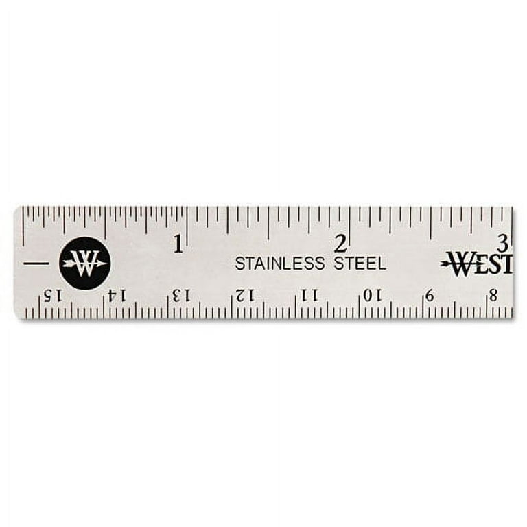 Stainless Steel Office Ruler With Non Slip Cork Base, Standard/Metric, 6 Stainless Steel Office Ruler With Non Slip Cork Base, Standard/Metric, 6