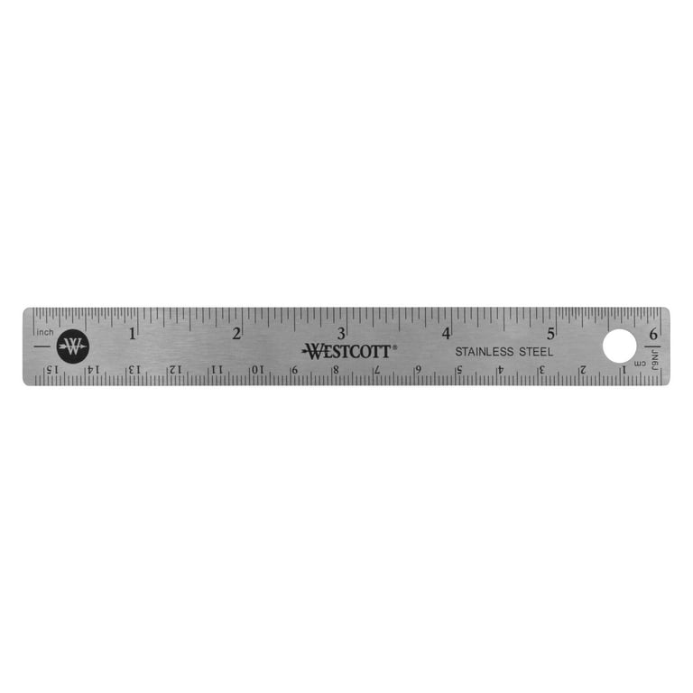 Stainless Steel Office Ruler With Non Slip Cork Base, Standard/Metric, 6 Stainless Steel Office Ruler With Non Slip Cork Base, Standard/Metric, 6