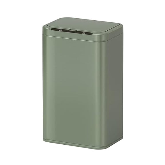 Stainless Steel Office Trash Can 6.6 Gallon Sensor Garbage Bin Rectangular Automatic Touch Free Waste Bin for Hotel and Living Room, Green, 2AA