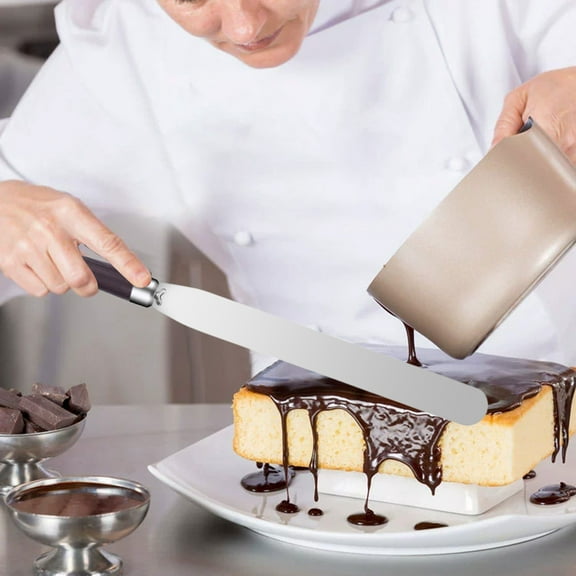 Stainless Steel Offset Cake Icing Spatula and Scraper Set – 17.5in Angled Blade, Non-Slip Wooden Handle for Precise Decorating, Baking, Dough Cutting