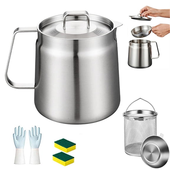 Stainless Steel Oil Filter Pot, Oil Filter Pot with Fry Basket, Stainless Steel Deep Fryer Pot with Strainer Basket, 304stainless Steel Oil Filters Pots with Strainer for Kitchen